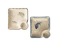 FYUEROPA Ceramic Dumpling Plate with Dipping Saucer, Sushi Dish, Serving Plate Chips and Snack Plate, 7.5 Inch - Set of 2 (Fish)