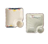 FYUEROPA Ceramic Dumpling Plate with Dipping Saucer, Sushi Dish, Serving Plate Chips and Snack Plate, 7.5 Inch - Set of 2, Blue