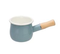 FYUEROPA Enamel Milk Pot, Butter Warmer Non-stick Mini Saucepan, 4 Inch 17 Oz Small Cookware with Wooden Handle(Sky Blue)