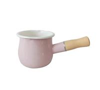FYUEROPA Enamel Milk Pot, Butter Warmer Non-stick Mini Saucepan, 4 Inch 17 Oz Small Cookware with Wooden Handle(Pink)