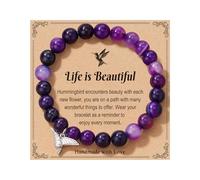FYUKISS Hummingbird Gifts for Women, Natural Stone Bracelets with Quote Card, 7.5 inches, Metal, no gemstone