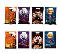 Fyvadio Halloween Treat Bags, 50pcs Goody Bags Pumpkin Plastic Candy Tote Treat Bags for Halloween Trick or Treat Plastic Candy Bag Party Favor Supplies