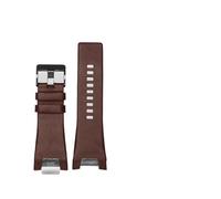 FYXT Compatible With Diesel DZ4246 DZ1273b Bracelet 32 * 17mm Plain Black Dark Brown Genuine Leather Steel Clasp Watchband Strap Dedicated Men(A Dark brown black)