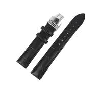 FYXT Genuine Leather Bamboo Pattern Strap Butterfly Buckle Black Brown Blue Watchband 18mm 20mm 22mm 24mm Bracelet Watch Accessories(Black-S Butterfly,22mm)