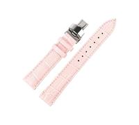 FYXT Genuine Leather Bamboo Pattern Strap Butterfly Buckle Black Brown Blue Watchband 18mm 20mm 22mm 24mm Bracelet Watch Accessories(Pink-S Butterfly,18mm)