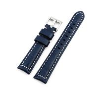 FYXT Hand-Made Palm Pattern Leather 18mm 20mm 22mm Watchband Leather Band Watch Straps Bracelet(Blue-white line,18mm)