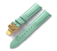 FYXT Leather Strap Litchi Grain Leather Butterfly Buckle 14 16 18 20 22 Mm Strap Black Brown Blue Watch Accessories(Light blue gold,13mm)