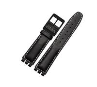FYXT Leather Watch Strap Waterproof Compatible With Swatch YIS415/414 17mm 19mm Replace Cowhide Watch Band Concavo Convex Watch Bracelet Men's(Black white BK,17mm)