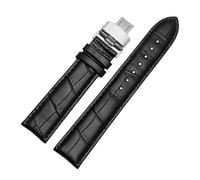 FYXT Top Grain Genuine Leather Strap Compatible With GS3674T GS5595 Watch 18 19 20 21 22mm Watchband Bracelet Deployment Butterfly Buckle Belt(Black white,20mm)
