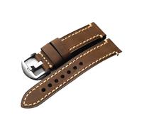 FYXT Vintage Brushed Brown Black Cowhide Strap 18mm 20mm 21mm 22mm 23mm 24mm 26mm Soft Crazy Horse Leather Bracelet(Brown sliver buckle,26mm)
