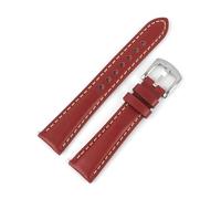 FYXT Vintage Genuine Leather Watchbands Men Women Bracelet 18 19 20 21 22mm Handmade Watch Band Strap With Stainless Steel Buckle(Red,21MM_L-130 90MM)