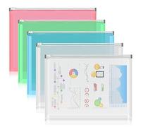 FYY 5PCS Plastic Envelopes, A4 Letter Size Poly Zip Envelopes File Folders, Translucent Expanding Document Wallet Pouch with Zipper for School and Office Supplies, 12.8 x 9.4 Inches, Assorted Color