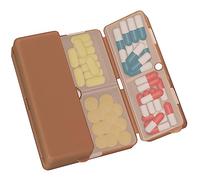 FYY 7 Day Pill Organiser, Travel Tablet Box, [Foldable Design] Weekly Medication Case, Portable Daily Supplements Storage Organizer for Vitamins, Cod Liver Oil, Small-Brown
