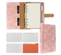 FYY A6 Ring Binder Notebook, 6 Ring A6 Binder with A6 Refill Papers, Binder Pockets and Subject Dividers Paper Sheet, Travel Binder Journal Personal Planner with Ring Binder Pink