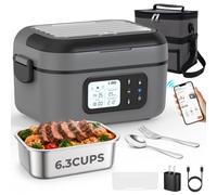 FYY Cordless Electric Lunch Box for Adults with APP Control, 27000mAh Battery Powered, 1.5L Portable Timer & Leak-Proof Warmer, Smart for Men Work Travel Truck (Gray)
