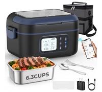FYY Cordless Electric Lunch Box for Adults with APP Control, 27000mAh Battery Powered, 1.5L Portable Timer & Leak-Proof Warmer, Smart for Men Work Travel Truck (Black)