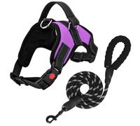 FYY Dog Harness No Pull - Breathable Adjustable Pet Vest With Lead, Reflective Oxford Easy Control Dog Harness with Sturdy Handle for Small Medium Large Dogs L-Purple