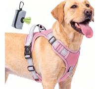 FYY Dog Harness No Pull, Escape Proof Adjustable Pet Vest, Reflective Choke Free Harness With Easy Control Padded Handle for Small Medium Large Dogs Walking and Training L-Pink+Grey