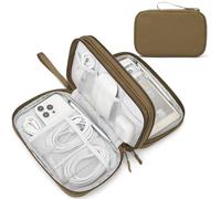 FYY Electronic Organizer, Large Travel Cable Organizer Bag Pouch Electronic Accessories Carry Case Portable Waterproof Double Layers All-in-One Storage Bag for Cable, Cord, Charger, Phone, Brown