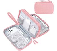 FYY Electronic Organizer, Large Travel Cable Organizer Bag Pouch Electronic Accessories Carry Case Portable Waterproof Double Layers All-in-One Storage Bag for Cable, Cord, Charger, Phone, Pink