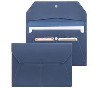 FYY File Folder - PU Leather A4 Document Holder File Organizer Filing Envelope Portfolio Case Tablet Sleeve with Magnetic Snap Closure & Front Pockets for Home School Office Stationery Navy