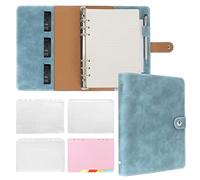 FYY Leather A5 Ring Binder Notebook, 6 Ring A5 Binder with A5 Refill Papers, Binder Pockets and Subject Dividers Paper Sheet, Travel Binder Journal Personal Planner with Ring Binder Cyan