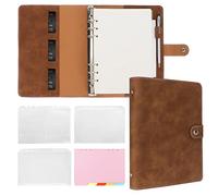 FYY Leather A5 Ring Binder Notebook, 6 Ring A5 Binder with A5 Refill Papers, Binder Pockets and Subject Dividers Paper Sheet, Travel Binder Journal Personal Planner with Ring Binder Brown