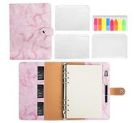 FYY Leather A5 Ring Binder Notebook - 6 Ring Binder with A5 Refill Papers, PVC Sticky Notes, Travel Binder Journal Personal Planner in Marble-Pink