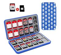 FYY Nintendo Switch Game Case Holder for Switch 2 Cartridge Case with 24 Game Card Slots & 48 Micro SD Card Slots, Hard Shell, Silicone Lining Navy Gamepad Dot Pattern