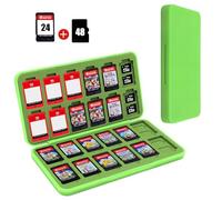 FYY Nintendo Switch Game Case Holder for Switch 2 Cartridge Case with 24 Game Card Slots & 48 Micro SD Card Slots, Hard Shell, Silicone Lining Green