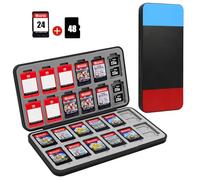 FYY Nintendo Switch Game Case Holder for Switch 2 Cartridge Case with 24 Game Card Slots & 48 Micro SD Card Slots, Hard Shell, Silicone Lining Red Black Blue