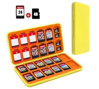 FYY Nintendo Switch Game Case Holder for Switch 2 Cartridge Case with 24 Game Card Slots & 48 Micro SD Card Slots, Hard Shell, Silicone Lining Yellow Orange