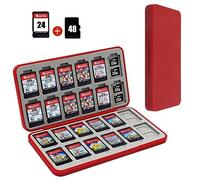 FYY Nintendo Switch Game Case Holder - Red Nintendo Switch Cartridge Case with 24 Game Card Slots & 48 Micro SD Card Slots, Hard Shell, Silicone Lining