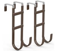 FYY Over The Door Hooks - 2 Pack Heavy Duty Dual-Hook Organizer Hanger with Non-Slip Rubber for Towels, Clothes, Hats & Bags Use in Bathroom, Bedroom, Kitchen - Fits Interior Doors Up to 1.6" Brown