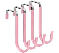 FYY Over The Door Hooks, 4 Pack Door Hangers Hooks with Rubber Prevent Scratches Heavy Duty Organizer Hooks for Living Room, Bathroom, Bedroom Hanging Clothes, Towels, Hats, Coats, Bags Pink