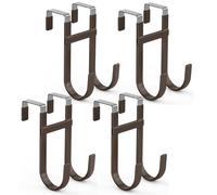 FYY Over The Door Hooks - 4 Pack Heavy Duty Dual-Hook Organizer Hanger with Non-Slip Rubber for Towels, Clothes, Hats & Bags Use in Bathroom, Bedroom, Kitchen - Fits Interior Doors Up to 1 3/8" Brown