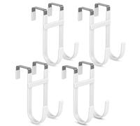 FYY Over The Door Hooks - 4 Pack Heavy Duty Dual-Hook Organizer Hanger with Non-Slip Rubber for Towels, Clothes, Hats & Bags Use in Bathroom, Bedroom, Kitchen - Fits Interior Doors Up to 1 3/8" White