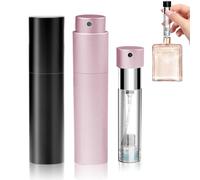 FYY Travel Perfume Atomiser Refillable - 2PCS 5ml Mini Refillable Perfume Spray Bottle, Leaking Proof, Bottom Pump without Funnel Luxurious Perfume Bottle Black+Rose Gold