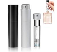 FYY Travel Perfume Atomiser Refillable - 2PCS 5ml Mini Refillable Perfume Spray Bottle, Leaking Proof, Bottom Pump without Funnel Luxurious Perfume Bottle Black+Silver