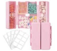 FYY Travel Pill Organizer with Blank Lables,6 Compartments Magnetic Pill Organizer Pill Box for Purse Pocket to Hold Vitamins,Cod Liver Oil,Supplements and Medication-Pink