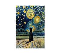 Fyzuf Cat Wall Art Oil Painting On Canvas Poster Cute Cat Cubism Colorful Cute Cats Aesthetic Room Decor Bedroom Bathroom Unframe-style12x18inch(30x45cm)