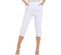 FZ Import® Ladies Cherry Berry Cropped Trousers 3/4 Length Ladies Croped Trousers Elasticated Waist Summer Cropped Trouser Women & Short Pants (White, 10)