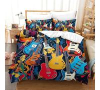 FZALUECVA Guitar 3D Printed Duvet Cover Set 3 Pieces Bedroom Bed Bedding Set Soft Easy Care with Zipper Closure，Pillowcases for Teens And Adults Double（200x200cm）