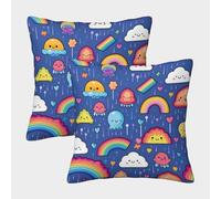 FZALUECVA Rainbow Decorative Square Cushion Covers Invisible Zipper Pillow case Set of 2 for Couch Sofa Bed Outdoor Home Decorative 45x45cm