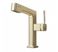 Fzaqwen Basin Faucet Pull Out Sink Mixer Tap Single Handle Lavatory Fixture Ceramic Valve Copper Body Three Function Modes Upward Stream Rinse Easy Hot Cold, Brushed Gold