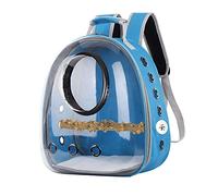 Fzaqwen Bird Carrier Backpack Parrot Travel Cage Portable Transparent Space Capsule with Ventilation Perch Hook Handle Removable Mat Suitable for Outdoor, Light Blue