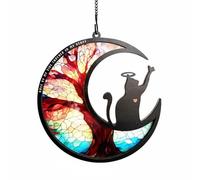 Fzaqwen Children Moon Ornament Hanging Decor Acrylic Sign Panel Reflective Art Layered Color Print Suitable for living room, 16.2 16.2 0.6CM, Colorful Animal Puzzle - E Cat Reaching