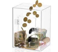 Fzaqwen Clear Piggy Bank for Adults - Large Acrylic Money Box with Key Openable Transparent Acrylic Savings Jar for Real Money Cash Saving Containers