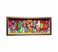 Fzaqwen Decorative Artwork Folk God Plaque Framed Wall Art Tabletop Ornament Paper Cut Frame Fortune Motif Suitable for, 64 X 26 Cm, Five Blessings Wufu Linmen