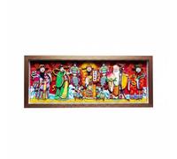 Fzaqwen Decorative Artwork Folk God Plaque Framed Wall Art Tabletop Ornament Paper Cut Frame Fortune Motif Suitable for, 49 X 20 Cm, Five Blessings Wufu Linmen